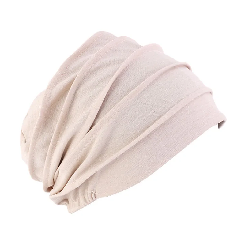 New Women Solid Color Turban Cotton Cancer Beanie Bonnet Inner Hijabs Cap Hair Loss Chemo Hat Elastic Head Cap Muslim Indian Hat