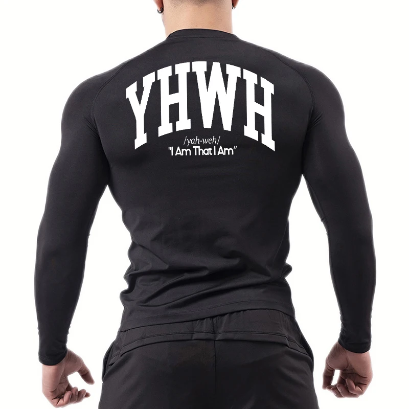 Koszulka kompresyjna z długim rękawem i nadrukiem dla mężczyzn Christian Athletic Workout T-shirty Tops Spring Fall Baselayers Undershirts