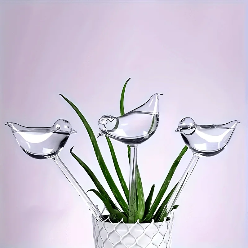 2pc Plant Waterer Self Watering Sphere, Bird shaped Hand Blowed  Plastic Transparent Water Beads