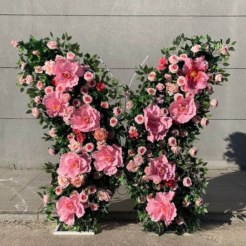 

Simulation flower wall butterfly background customization simulation flower row foreign trade background flower ball source