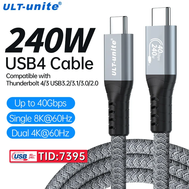 USB4 Cable 40Gbps 8K Type C to Type-C Cord Cables 240W Fast Charge Compatible Thundebolt 4 Full-Featured Data Wire Support 6K 5K