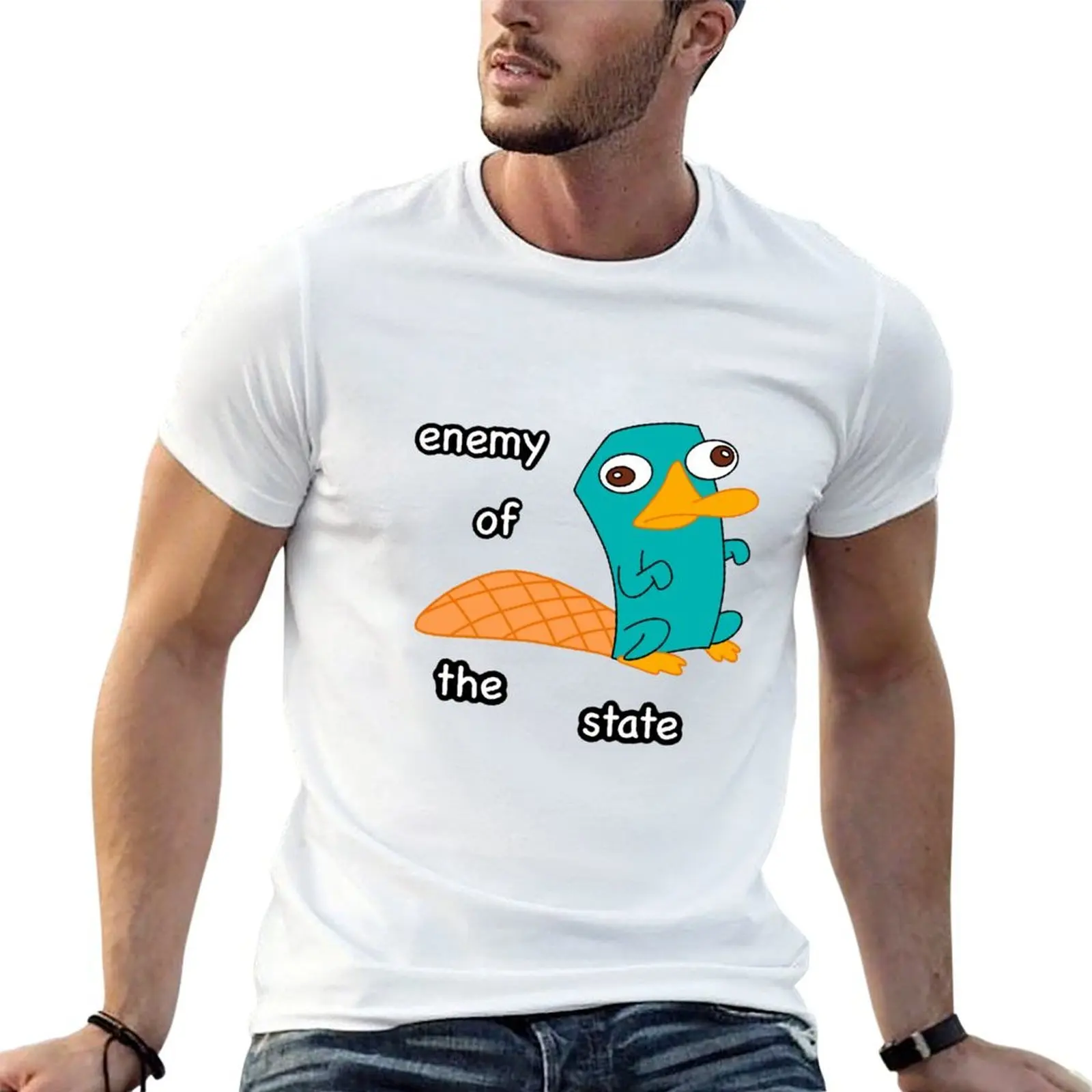 Perry the Platypus Enemy of the State - white text T-Shirt quick-drying valentines clothes Men's t shirts