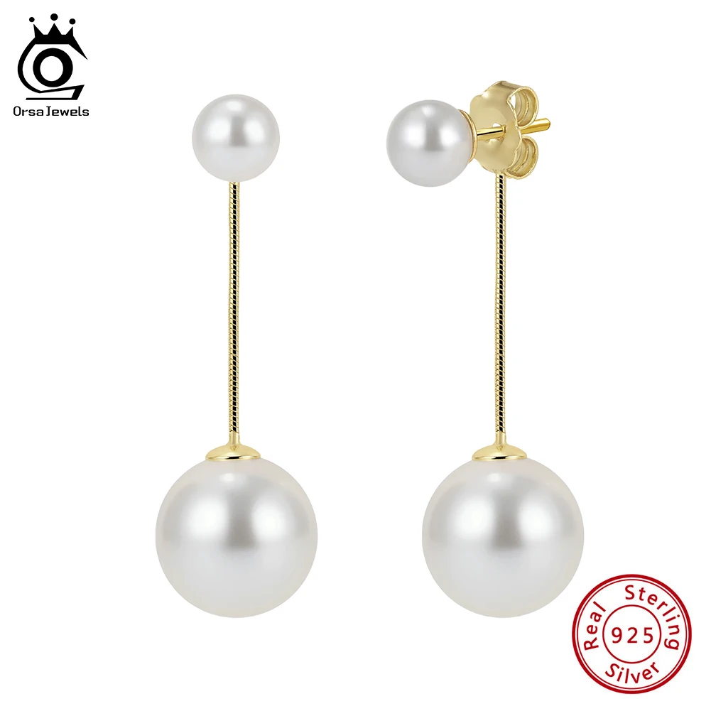 ORSA JEWELS Simple 925 Sterling Silver Shell Drop Earrings Long Chain Tassel Dangle Shell Pearl Earrings Dainty Jewelry PSE04