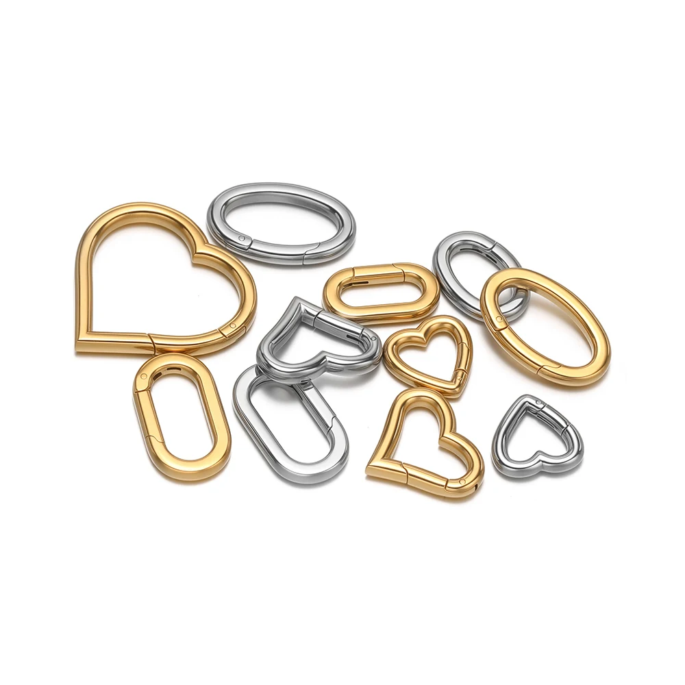2 pezzi in acciaio inossidabile con fibbia ovale a forma di cuore, connettore apribile, fermagli, gioielli fai da te, portachiavi, collane, braccialetti con ciondoli, creazione di forniture