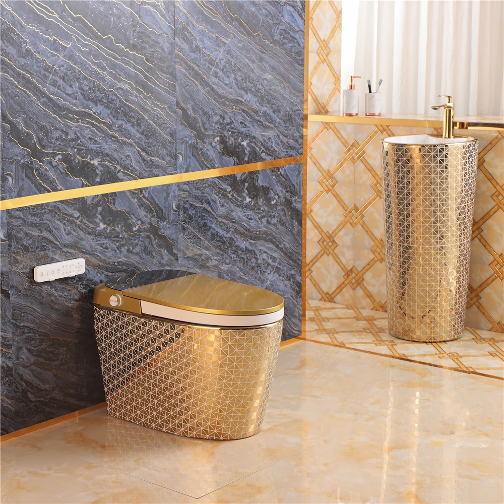 Luxury Modern Electric Bidet Heated Commode Toilet Bowl Bathroom Gold Automatic Intelligent Smart Wc Toilet with Remote Control
