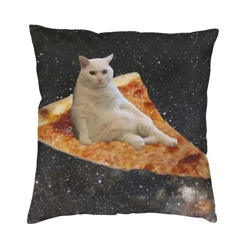 

Space Pizza Cat Meme Square Pillowcase Home Decor Funny Animal Cushions Throw Pillow for Living Room Double-sided Printing