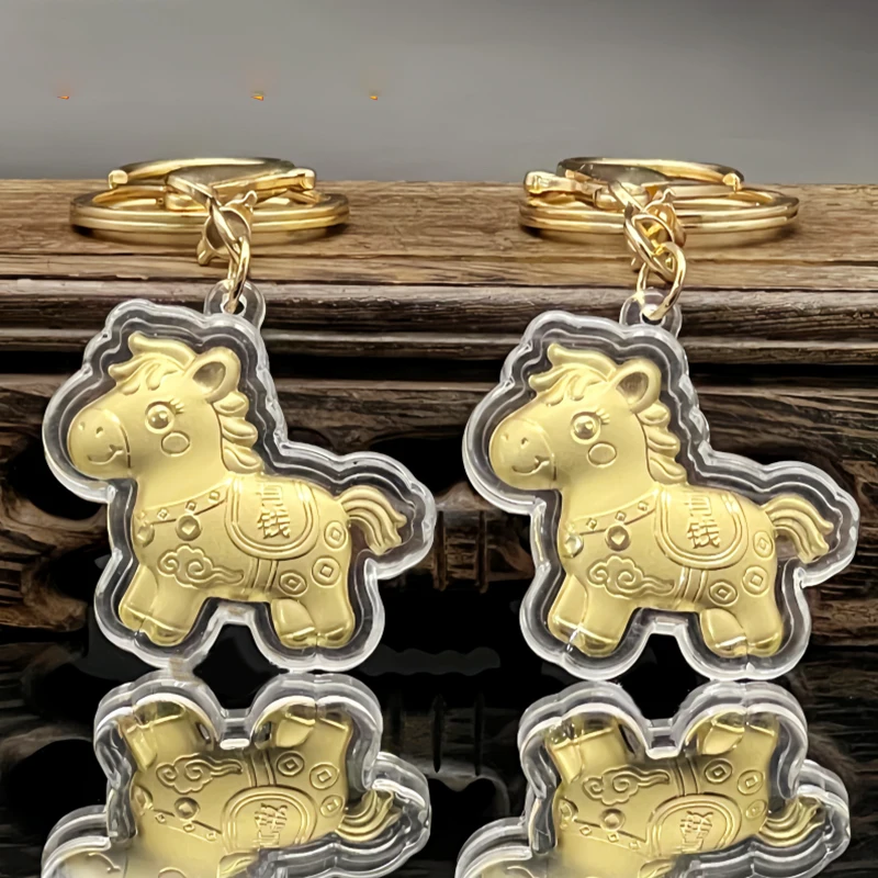 Fancy Keychain of Zodiac Horse 2026; Gold-Simulated Foil Lucky Charm; New Year Wealth Phone Chain Gift; Keepsake Mobile Lanyard