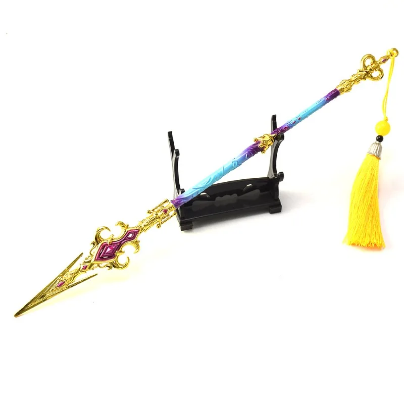 30 cm/11.81in Naraka Bladepoint Game Randapparatuur Wapen Modellen Fee Gekleurde Speer Metalen Ambachten Ornamenten Sleutelhanger Collectie Speelgoed