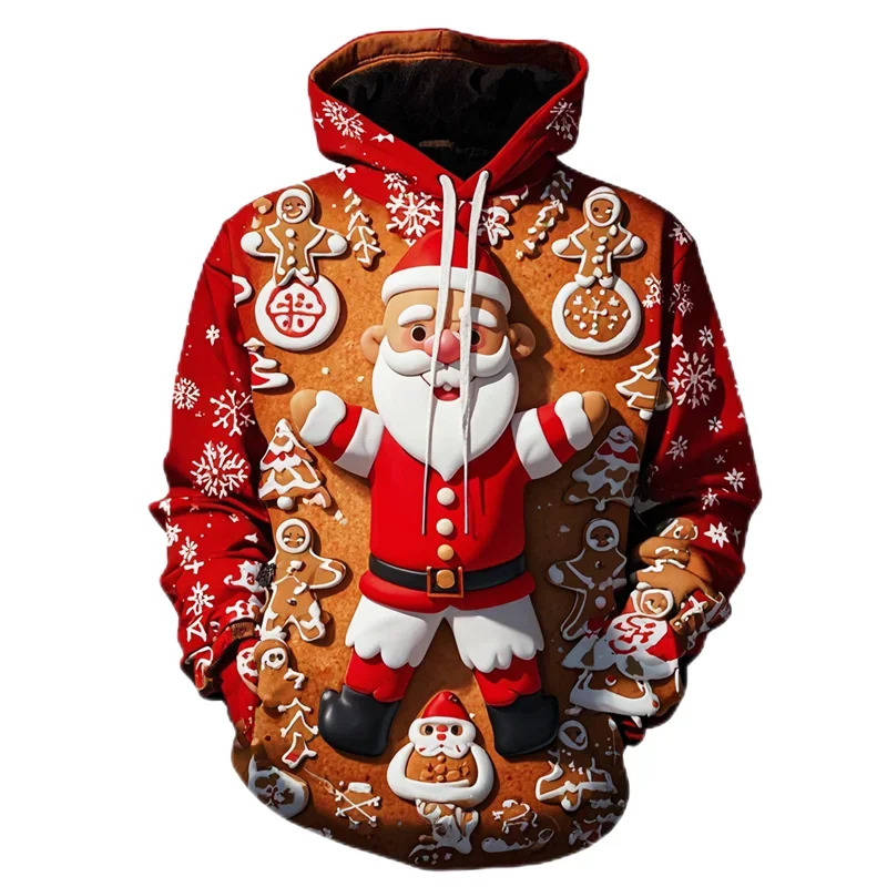 Man 3D Print Hoodie Cute Gingerbread Santa Claus Graphic Pullovers Kid Christmas Gift Tracksuit Cartoon Xmas Hoody High-quality