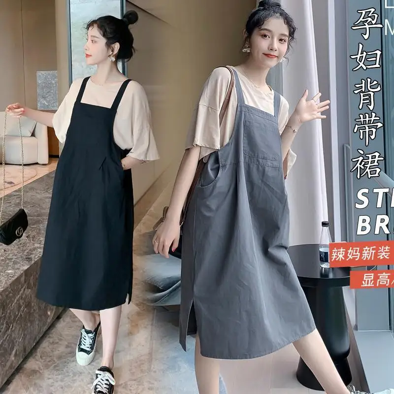 Maternity Summer Dress Cute Suit Loose Top Strap Skirt Fashion New Maternity T-shirt Dress Summer