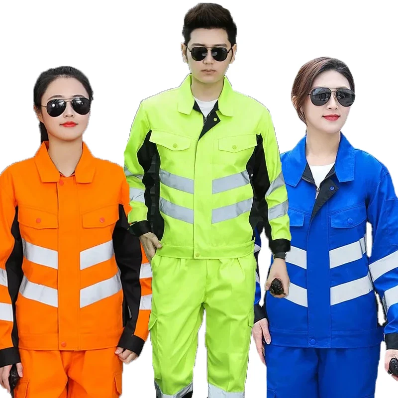 Hi Vis Safety Work Clothing Workwear Men Long Sleeve Workmen Uniform Car Workshop Repairman Working Suit Coal Miner Construction