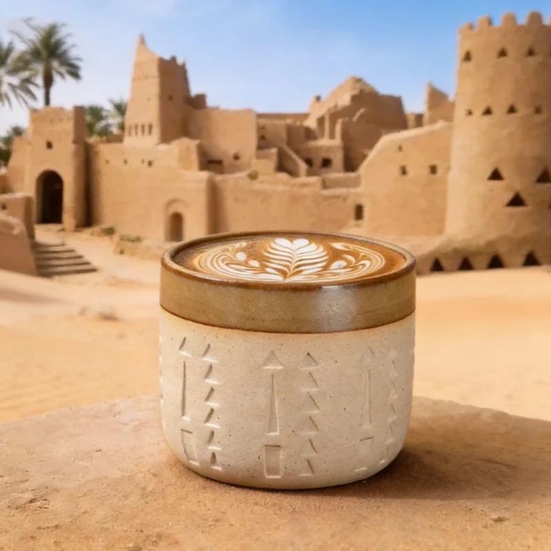 250ml Vintage Middle Eastern Arabian Architecture Embossed Coarse Pottery Coffee Cup Suitable for Latte and Espresso