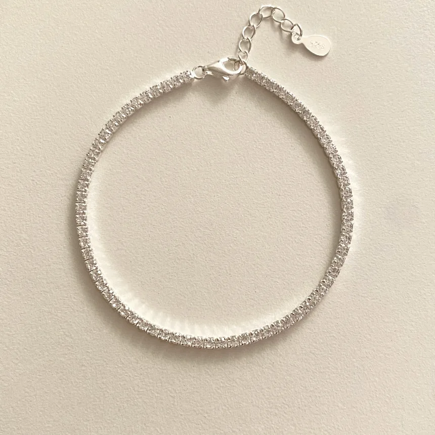1mm 2mm 3mm Authentic 925 Sterling silver 4-Prong Round CZ 4A+ Lab Diamond Tennis Chain Bracelet Wrist jewelry C-A356