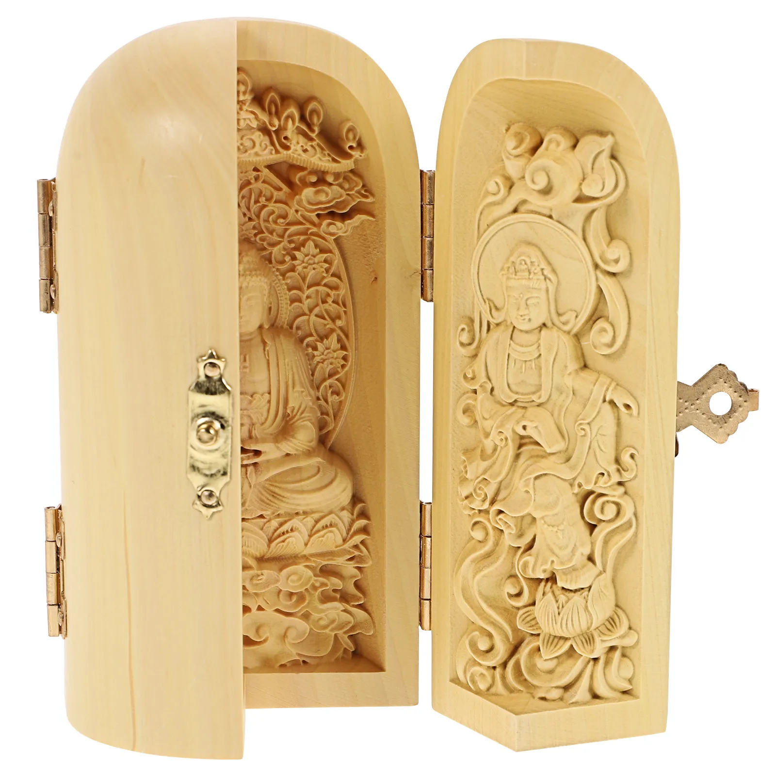 

Compact Wooden Buddha Statue Handcrafted Smooth Finish Retro Style Home Decor for Living Room Bedroom Office Meditation Space