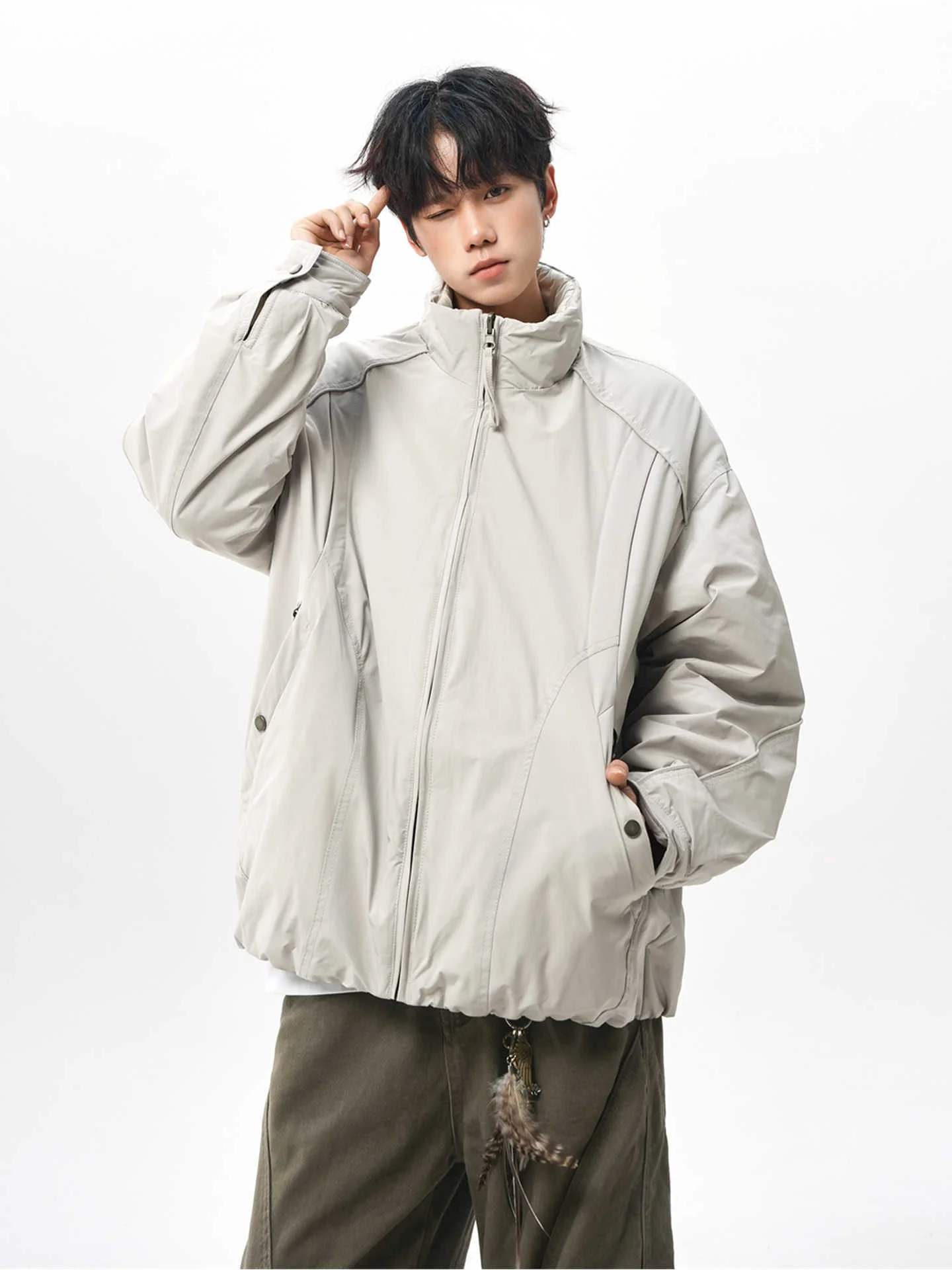 

Trendy Brand Heavyweight Patchwork Double-Sided Wearable Stand Collar Jaet Cotton Men's Winter American Loose Casual Versat...