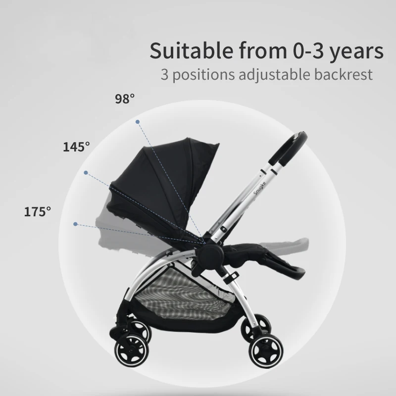 Baby Stroller Pushchair One Hand Folding 3 Positions Adjustable Backrest Lightweight Stroller