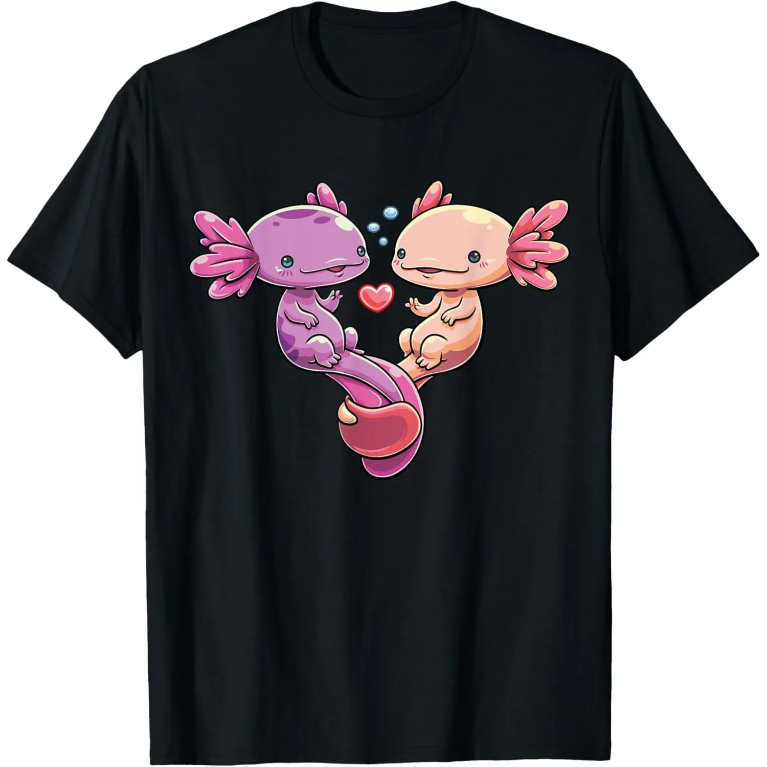Axolotl Couple Heart Graphic T-Shirt Breathable Cotton Crewneck Tee for Men