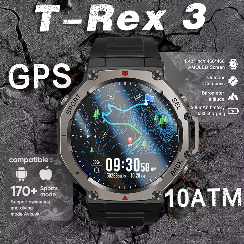 

T-Rex 3 Ultra Watch, оригинальные военные умные часы с GPS, мужские водонепроницаемые часы 10 атм, поддержка плавания, альтиметр, компас, спортивные часы с HD-вызовом