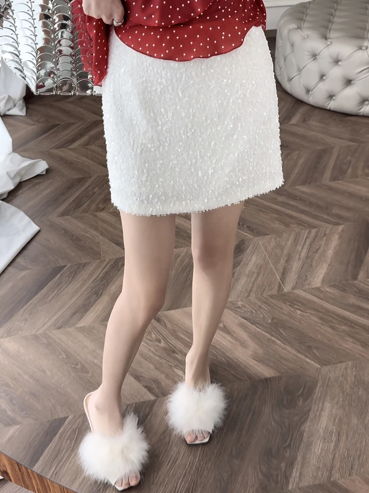 

Zhang ei 25SS "Miaoguang Qingtou" Miu Sle Heavy Work Sequin Midi Skirt High Waist A-Line Korean Version Daily Wear