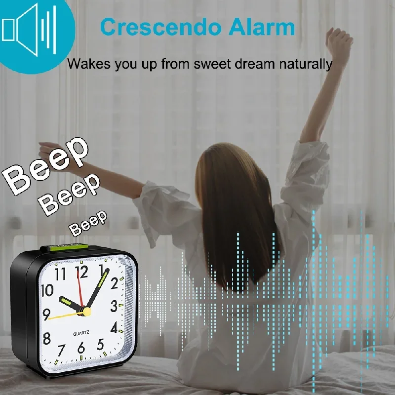 Vintage Mini Alarm Clock Night Light Non Ticking Snooze Function Table Bedside Timepiece Dorm Bedroom Decor for Kids Students