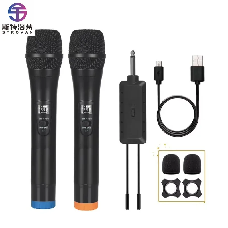 

Dual Channel Karaoke Microphone System UHF Wireless Handheld Dynamic Mic for Parties and Church Metal Material