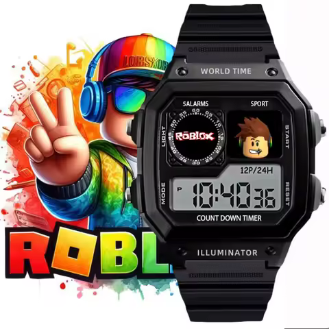 Game ROBLOX Creative Peripheral Cartoon Children's Black Silver Digital Waterproof Watch Gift Watch Decoration Daily Necessities