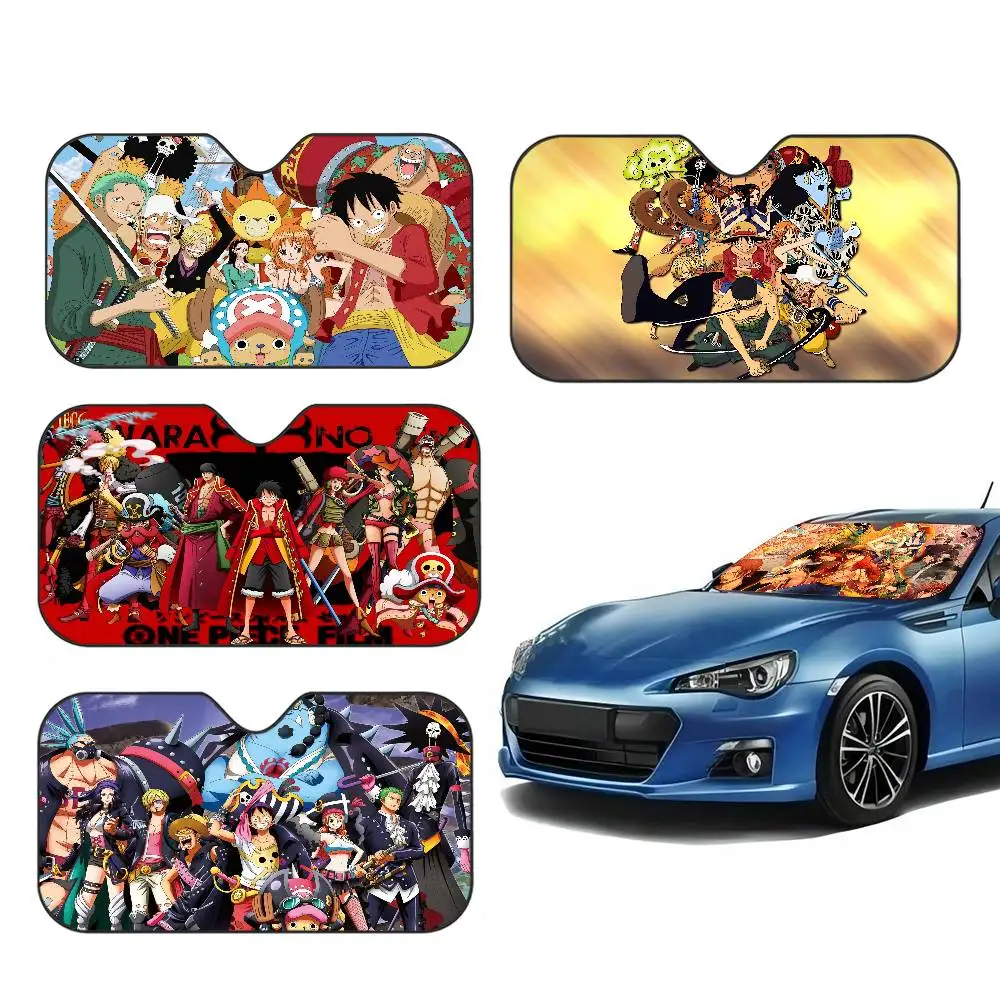 One P-Piece Cartoon Anime Sunshade Windscreen 3D Film Plaid Gift Novelty Car Front Window Visor 70x130cm Sun Visor Solar Protect