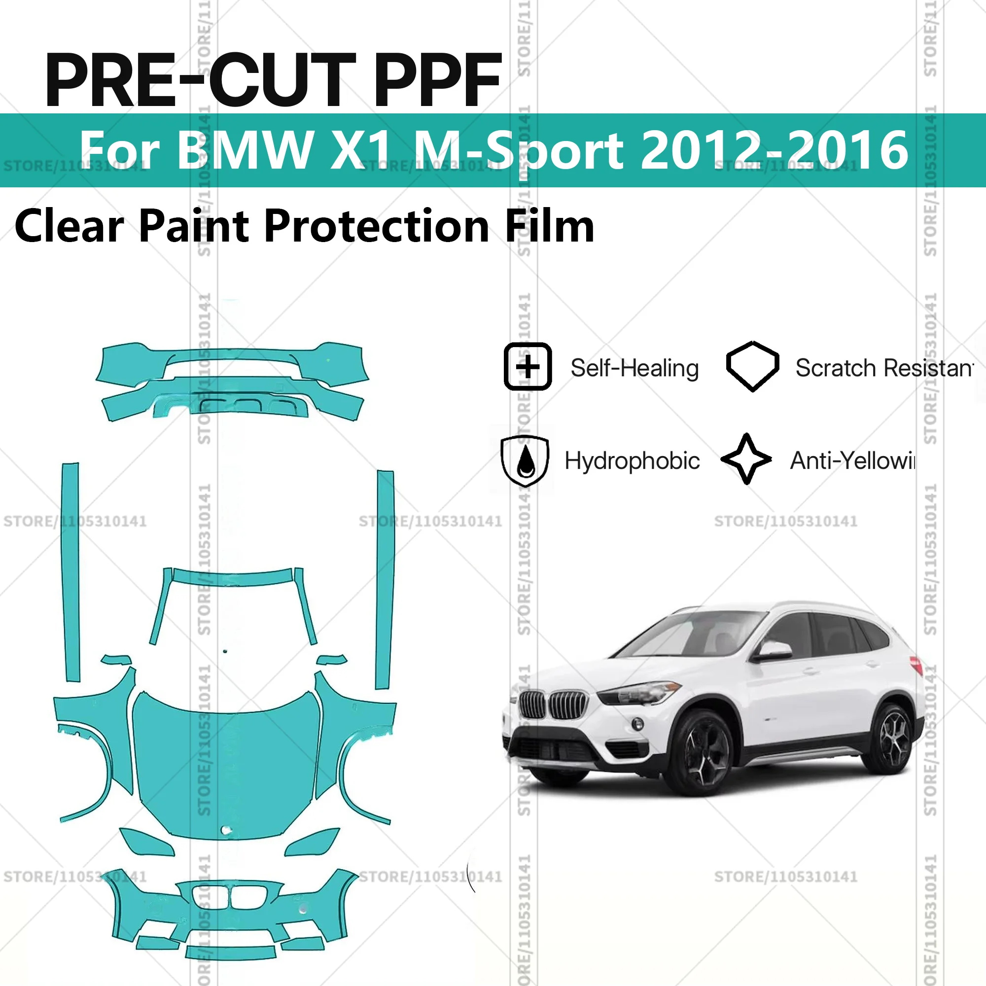

Защитная пленка PPF для BMW X1 M-Sport 2012-2016, предварительно вырезанная, прозрачная, автомобильная, комплект для переднего и заднего бампера