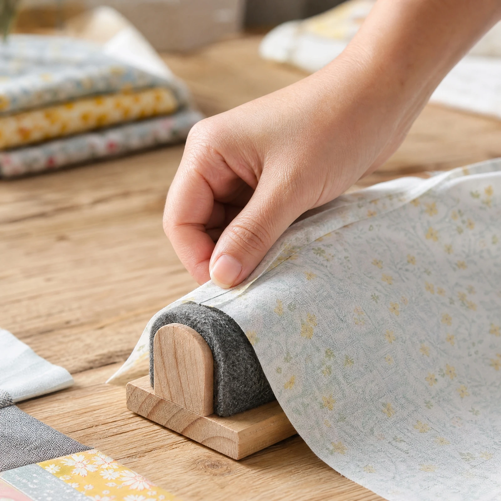 2 Pieces Seam Presser Sturdy Teak Wood Seam Presser with Wool Felt Pad Sewing Ironing Aid with Felt Surface High-Density