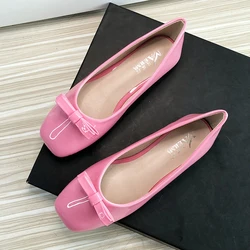 Women Flats Shining PU Leather Flat Shoes For Women Solid Color Square Toe Bowknot Size 33-43 High Quality Slip on 2022 Summer