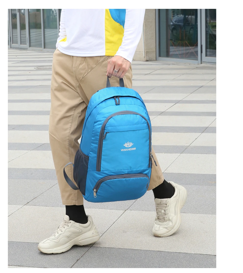23l packbarer Rucksack faltbare ultraleichte Outdoor-Reisetasche großer zusammen klappbarer Rucksack Wander reise rucksack Bergsteiger-Tages rucksack Geringes Gewicht hohe Kapazität Wasserabweisendes Gewebe Top Punc – Detail 12
