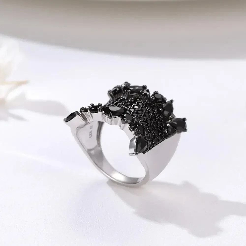 GZ ZONGFA Pure 925 Sterling Silver Ring for Women 4 Carats Natural Black Spinel Gemstone Cocktail Fine Jewelry Christmas Gifts