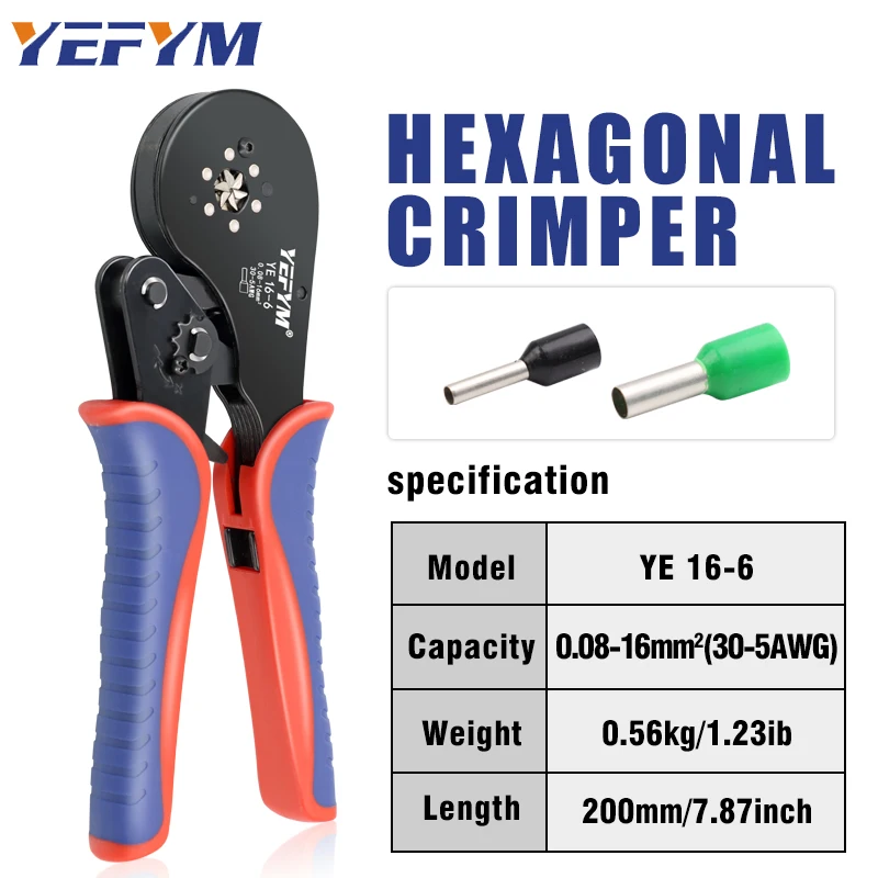 Tubular Terminal 0.08-16mm²/AWG30-5 Crimping Tools YE 16-6 and 1200pcs/box terminals pliers precision electrical clamps set