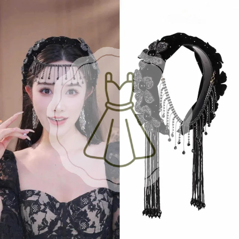 

Glistening Rhinestone Flower Tassel Hair Hoop for Brides, Wedding Party Headband, Hair Band Headdress Gifts