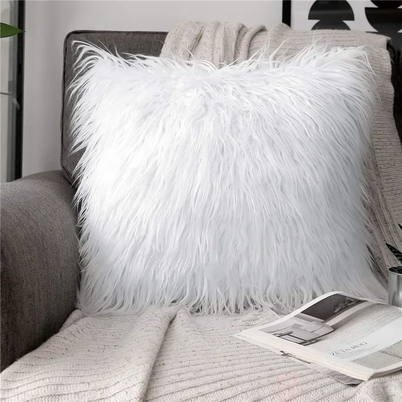 Wholesale White Plush Pillowcase Modern Simple Imitation Wool Solid Color Cushion Cover 45x45cm Lumbar Throw Pillows