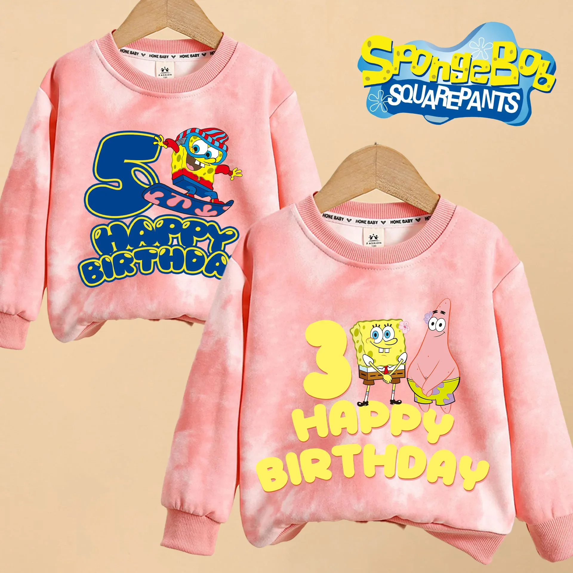 SpongeBob SquarePants Baby Sweatshirts Birthday Number 1~10 Child Tops Comfortable Boy Girl Pullover Vogue Casual Clothes Gift