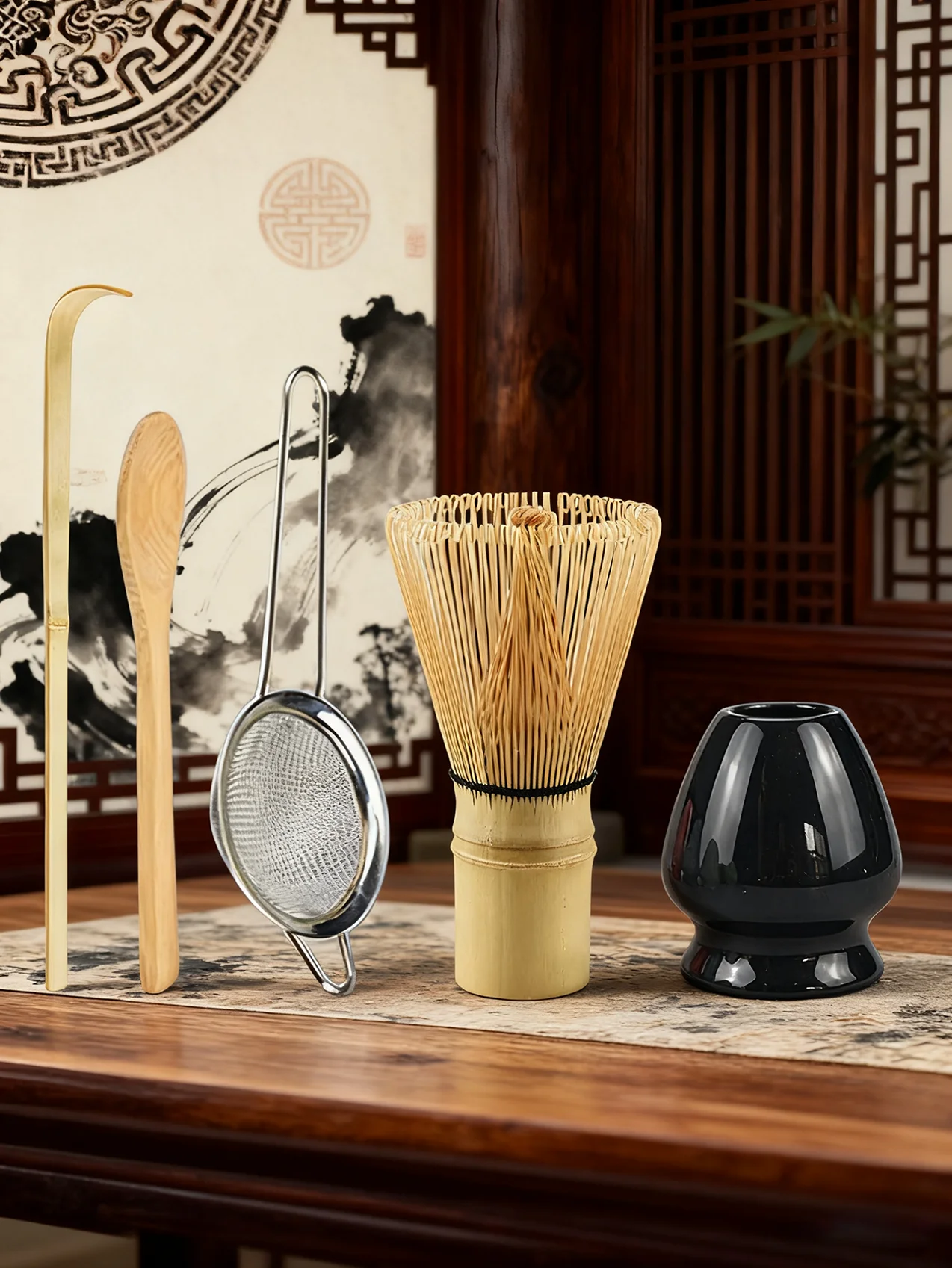 5-teiliges Matcha-Schneebesen-Set – Bambus-Schneebesen, Teesieb, Schaufel, Löffel, Sieb, Schneebesenhalter, perfektes Matcha-Starter-Set für Matcha – Detail 3