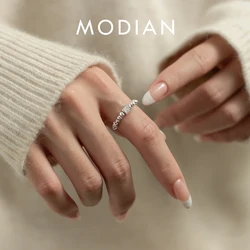 MODIAN 925 Sterling Silver Geometric Block Simple Finger Rings Trendy Adjustable Open Size 6-9 Ring For Women Jewelry Gifts