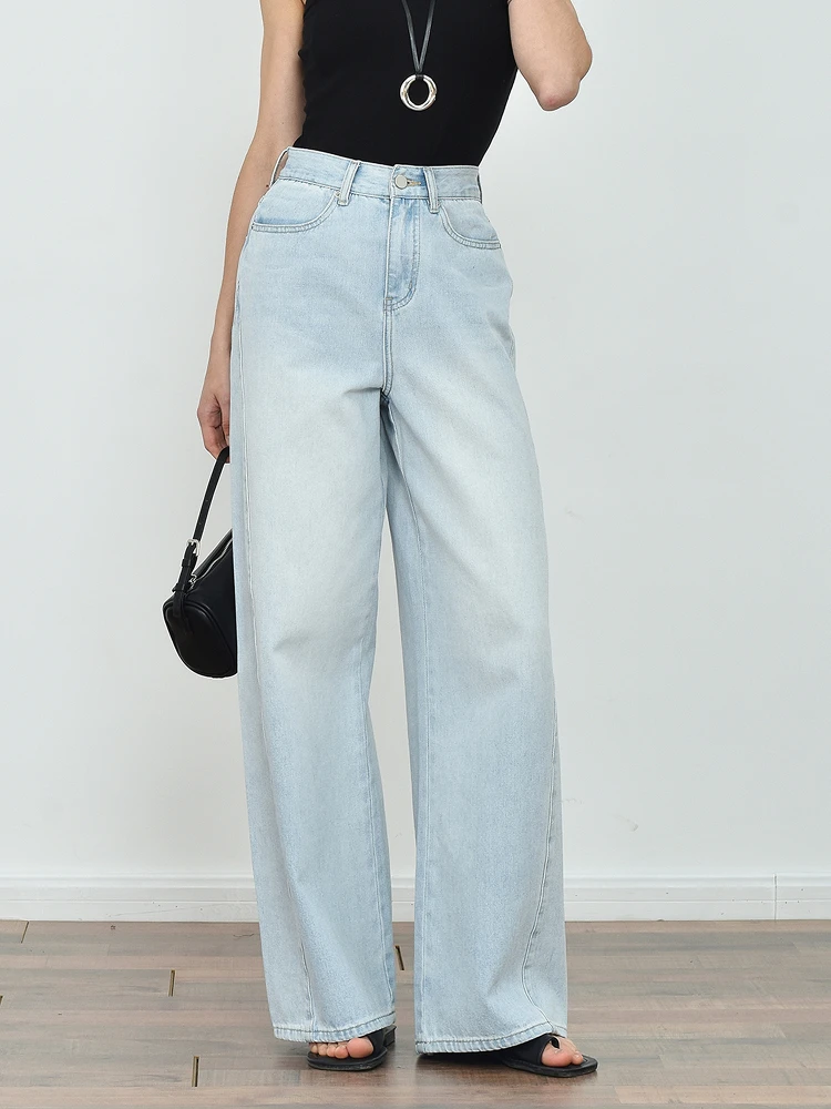 

Джинсы JWSZ с высокой талией и широкими штанинами, светло-голубые, из денима, повседневные, на молнии, осенняя одежда для женщин 25-29 лет