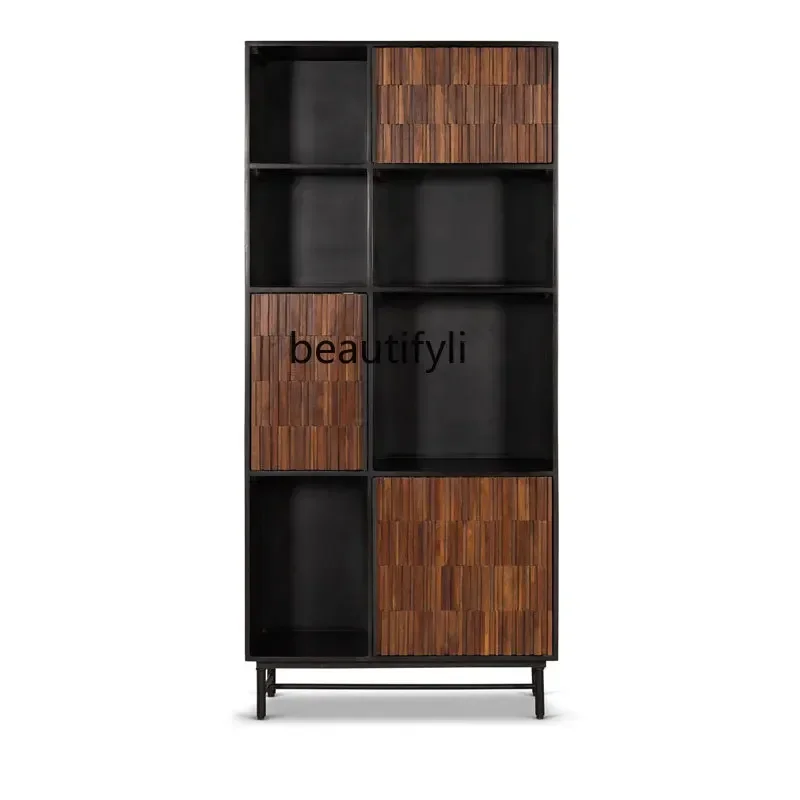 

lt American retro floor-to-ceiling locker integrated against the wall solid wood medieval locker display bookshelf