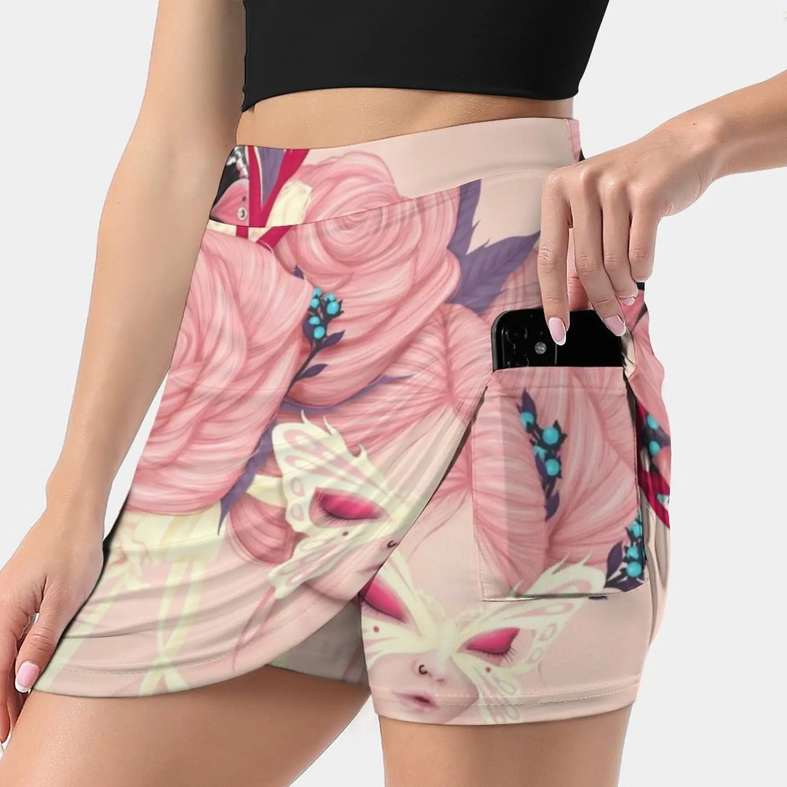 Fairy Rose Women's skirt With Hide Pocket Tennis Skirt Golf Skirts Badminton Skirts Running skirts Fairy Rose Pinkhair Pinkeye