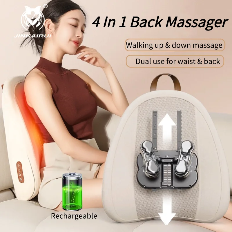 Electric Back Massager with Heat Kneading Shiatsu Deep Tissue Massage for Neck Lower Back Waist Fatigue Relief Rechargeable Use