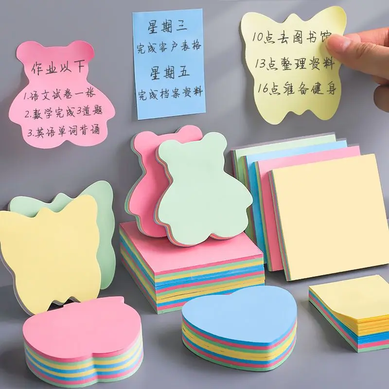 

Cute Korean Sticky Notes for Students 100 Sheets Creative Memo Pads Reusable Adhesive Notes Fun Shapes