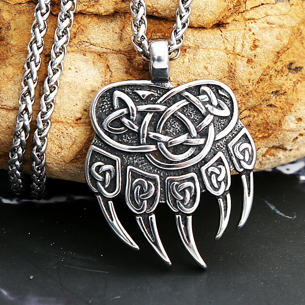 Vintage Unique Amulet Bear Claw Necklaces 316L Stainless Steel Celtic Knot Pendant For Men Viking Fashion Jewelry Gift Wholesale