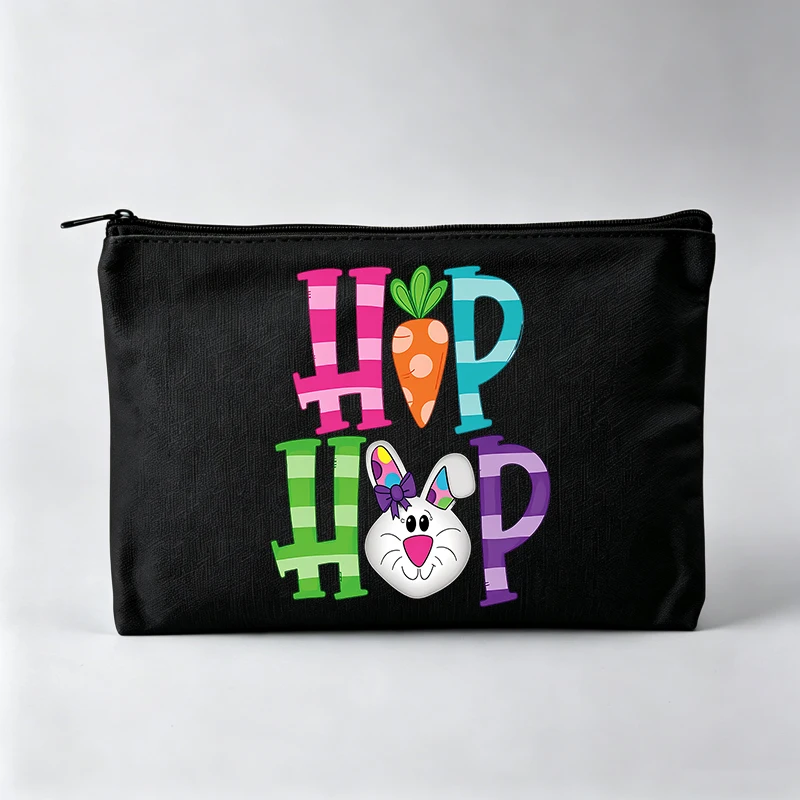 Bunny and Carrot Graphic Makeup Bag, Easter Themed Cosmetic Pouch for Daily Use