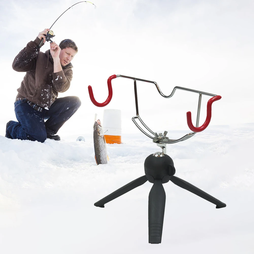 Double-Head Fish Pole Holder Portable Ice Fishing Rod Holder Easily Installation Adjustable Angle for Fishing Gear Winter Sea