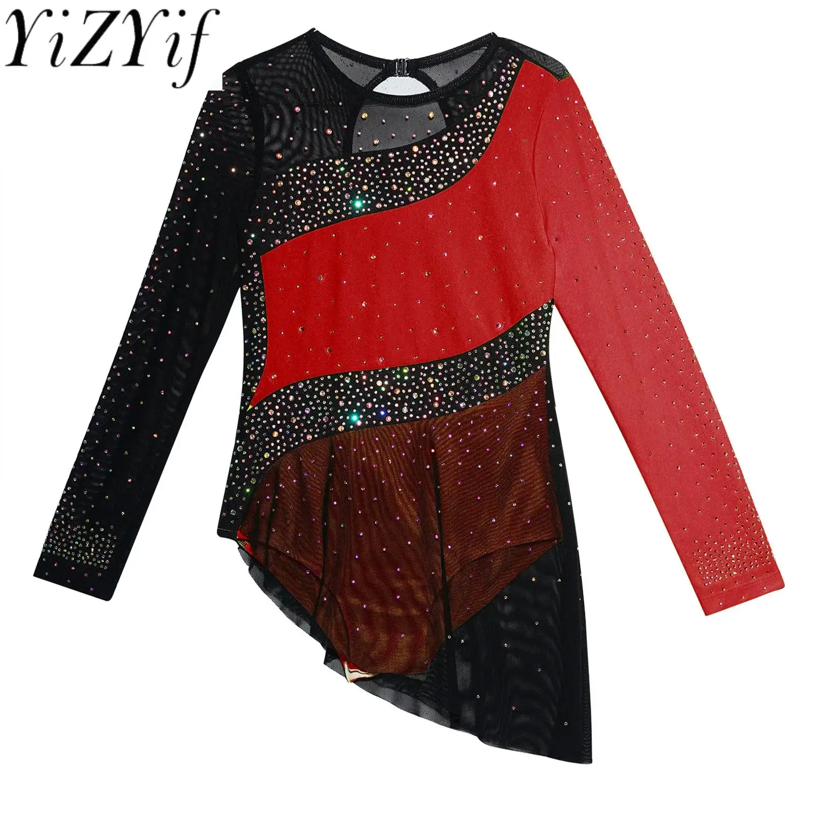 

Kids Girls Lyrical Rhinestones Gymnastics Ballet Dance Leotard Dress Sheer Mesh Sequins Ballet Stage Dance Performance Costumes