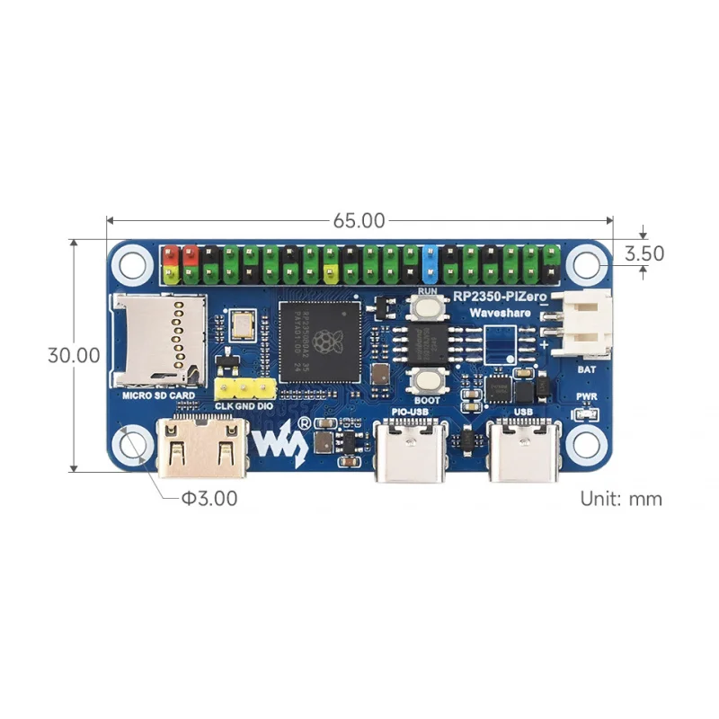 

SKU-31836 Waveshare Waveshare RP2350-PiZero Development Board, Based On The Raspberry Pi RP2350 Dual-core & Dual-architecture Mi