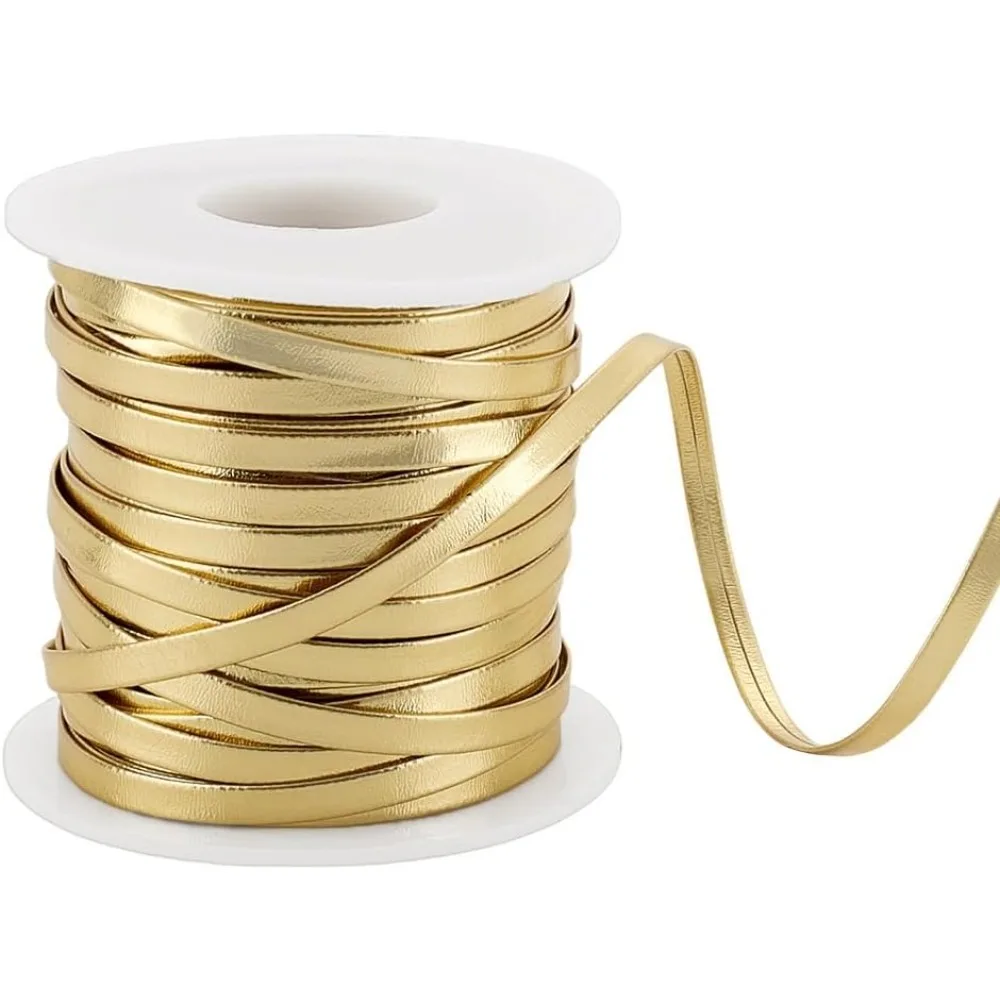 

21.87 Yards Flat Metallic Leather Straps 0.2 Inch Wide Glossy Leather Cord for Crafts Beading String Ribbon Crafts Double Sided