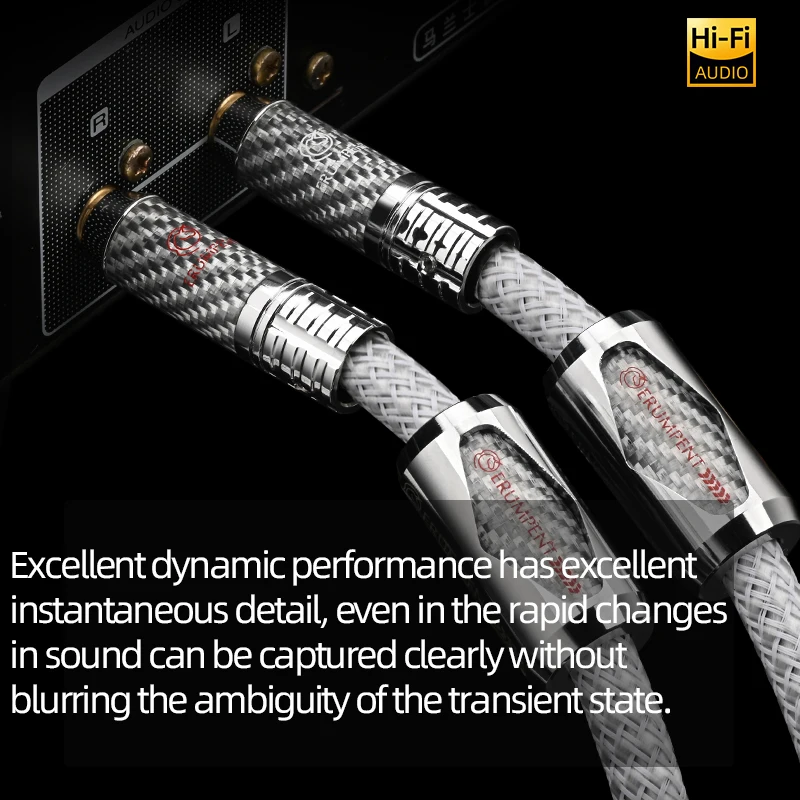 One Pair Sterling Silver RCA Cable HiFi Audio Interconnect New Pure Silver Core Wire with Locking Carbon Fiber RCA Plug